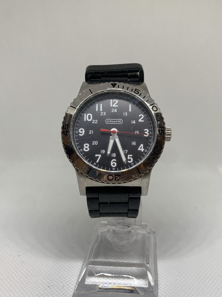 COACH Silver And Black with Black Silicone Strap Watch