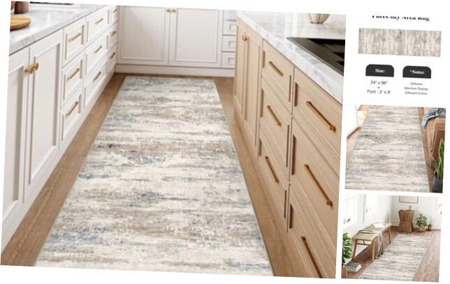 Modern Abstract Runner Rug 2x8 Washable Hallway Kitchen Rug in Brown Multi-image