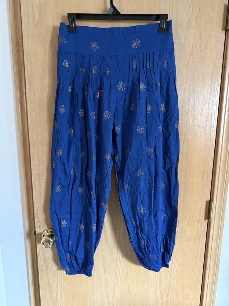 Cotton On Boho Elastic Waist Pull On Pants Size L Hippy Festival Abstract Print-image