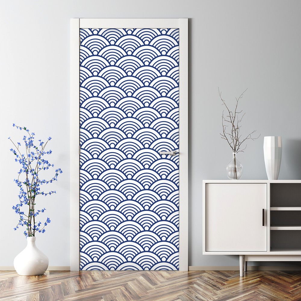 Modern Blue Scallop Bubble-Free Self-Adhesive Door Decal