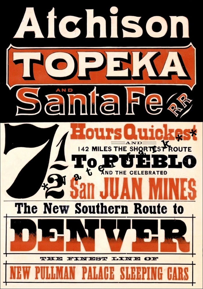 Atchison Topeka Santa Fe 1870 Nuevo Pullman Palacio Coches para Dormir Estilo Vintage Arte