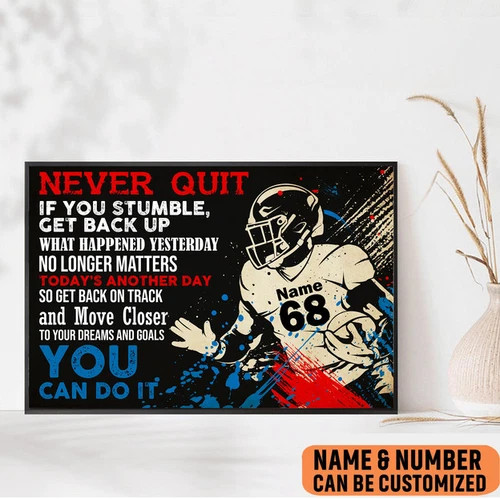American Football Motivational Poster Never Quit You Can Do It Wall Art God Inspired