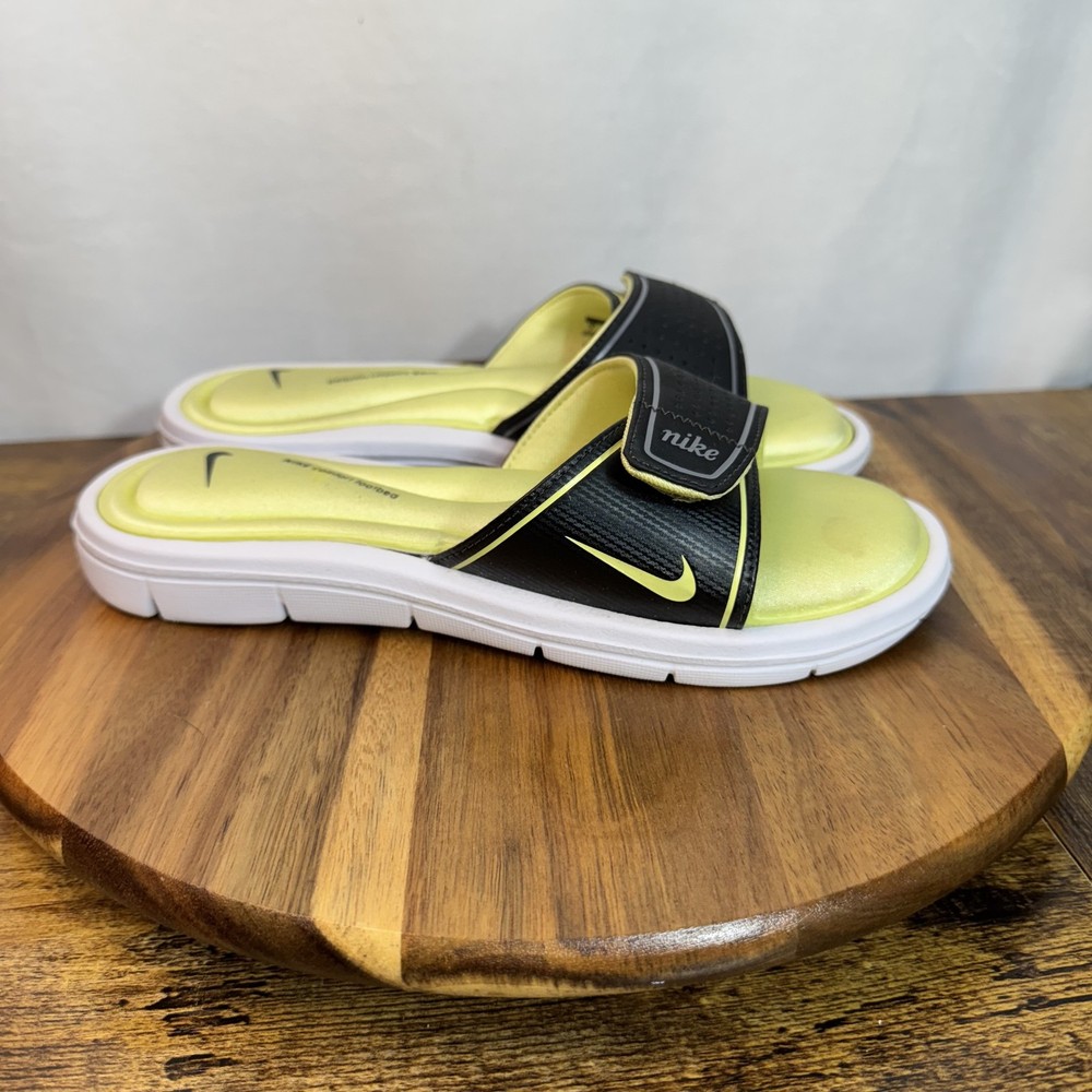 Nike Womens Size 7 Black Yellow Adjustable Comfort Slide Sandals