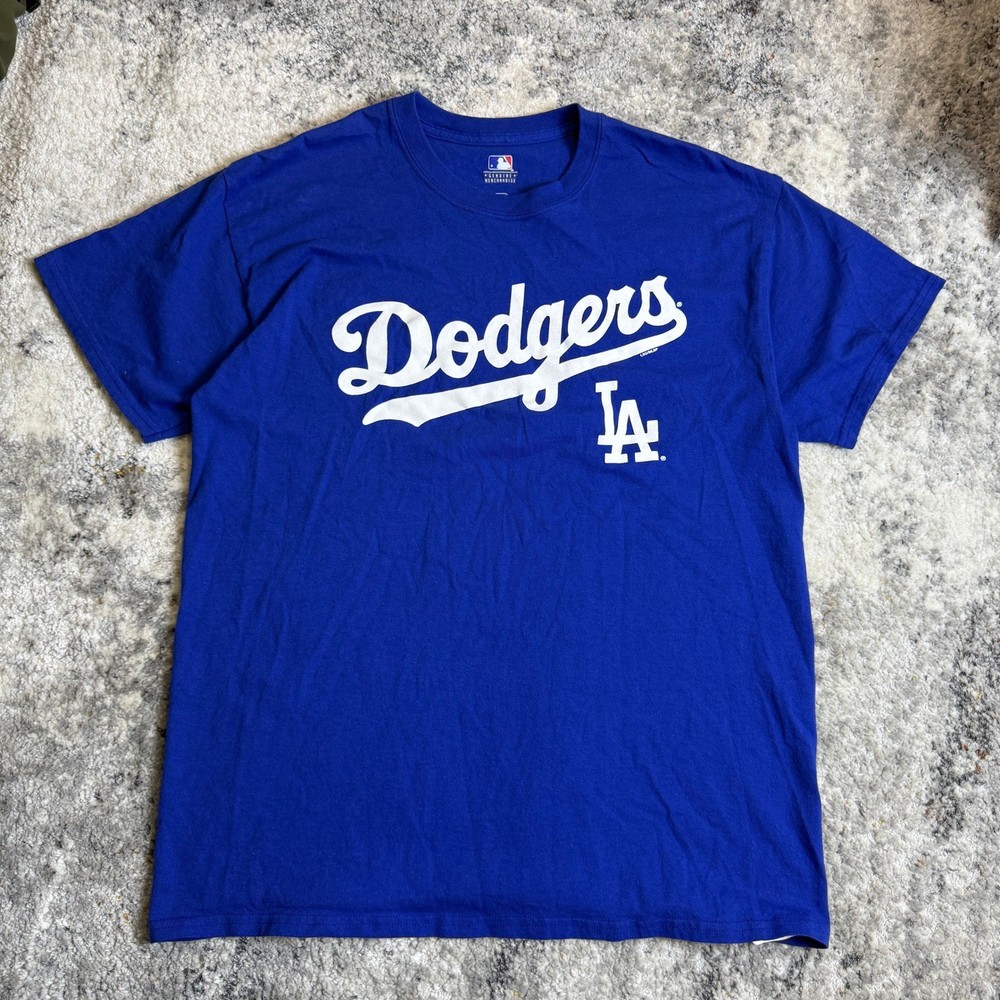MLB Los Angeles Dodgers Mens T-Shirt Blue Graphic Tee Large LA Baseball