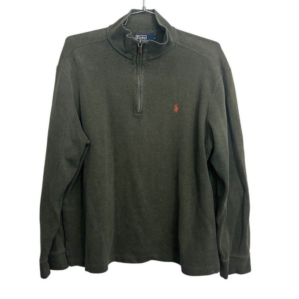 Ralph Lauren Polo Quarter Zip Sweater Men's XL Green Pullover Preppy 1/4 Vintage