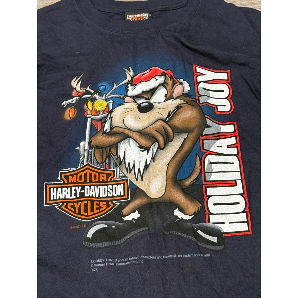 Harley Davidson Taz Devil Looney Tunes Long Sleeve T Shirt Men's Size S Holiday