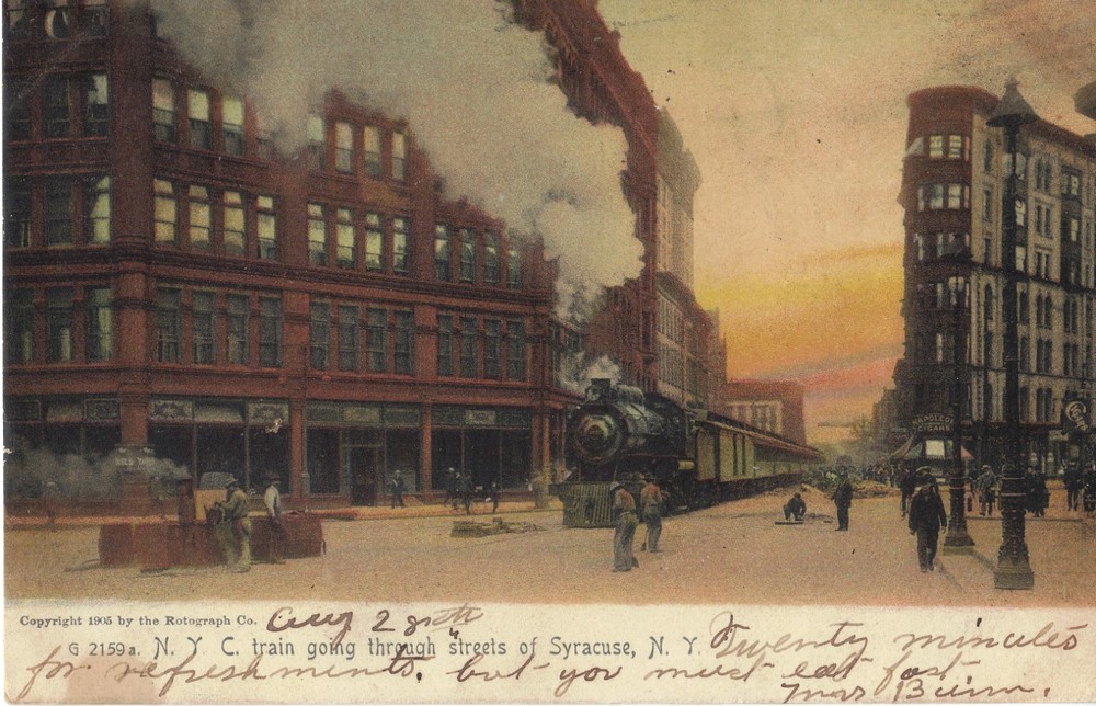 Syracuse NY New YORK Central RR Train 1906 UDB  Postcard CITY STREETS EXCL *