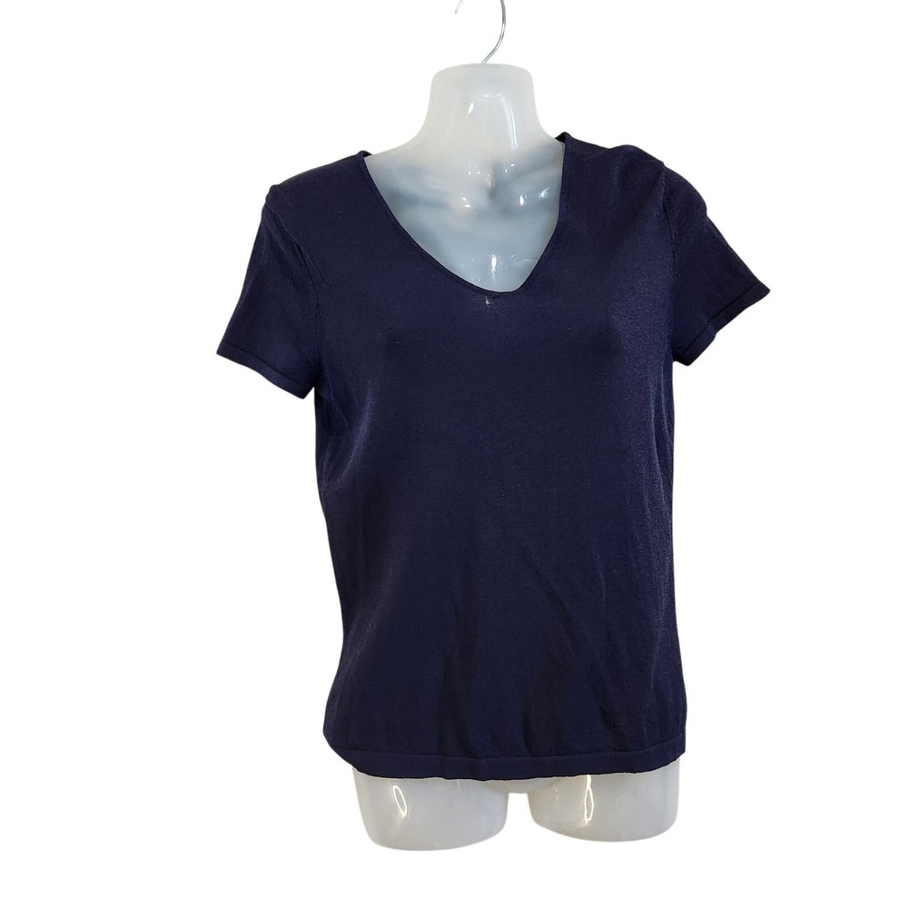 Jones New York Navy Blue V-Neck Casual Tee Small