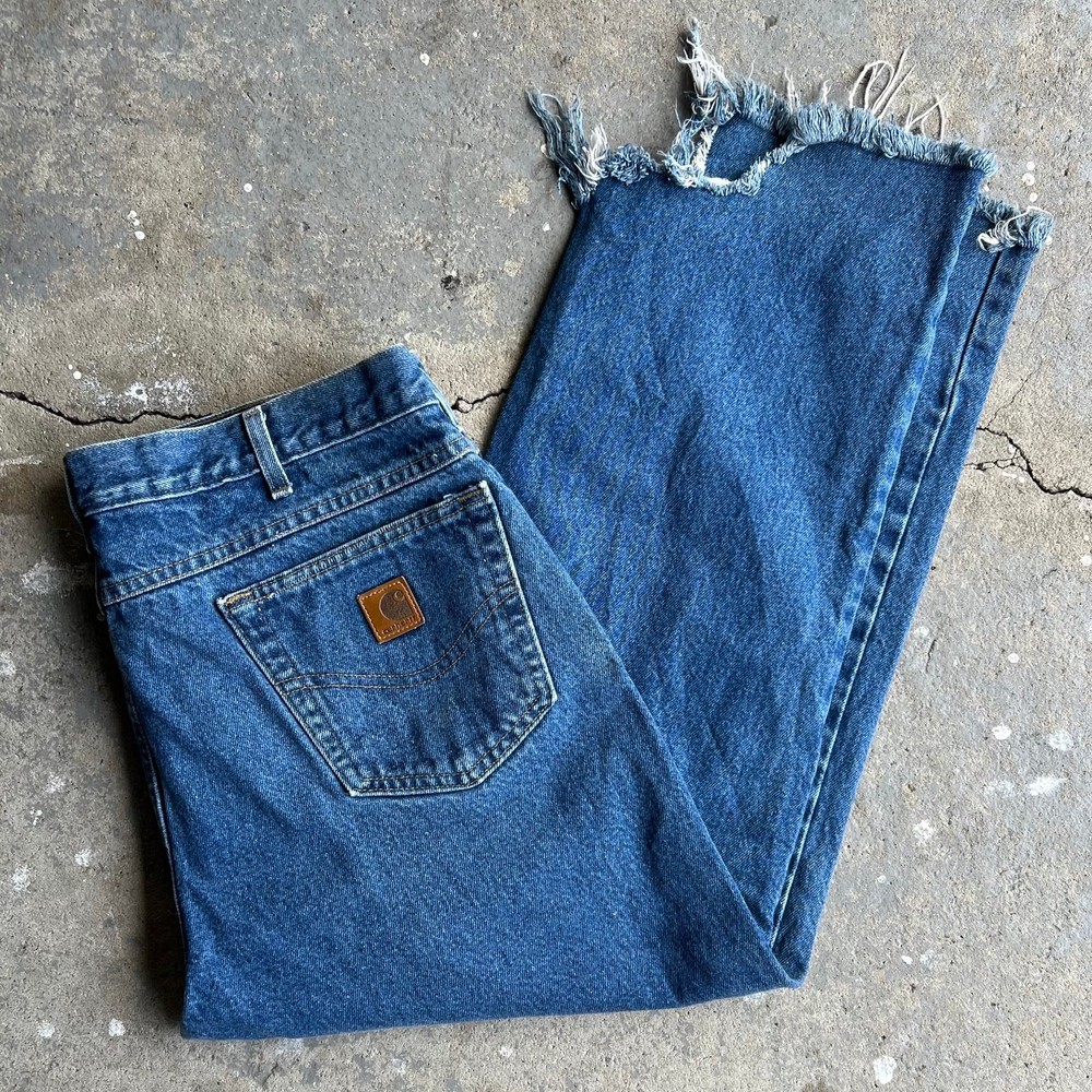 Vintage Y2K Carhartt blue THRASHED denim jeans work wear carpenter pants