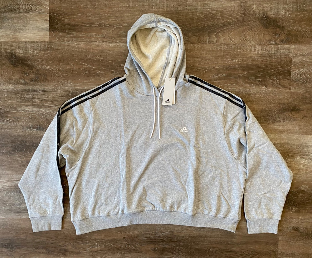 ADIDAS~NEW~Essentials 3-Stripes Cropped Relaxed Hoodie~Women's Size 4X~Gray~NWT