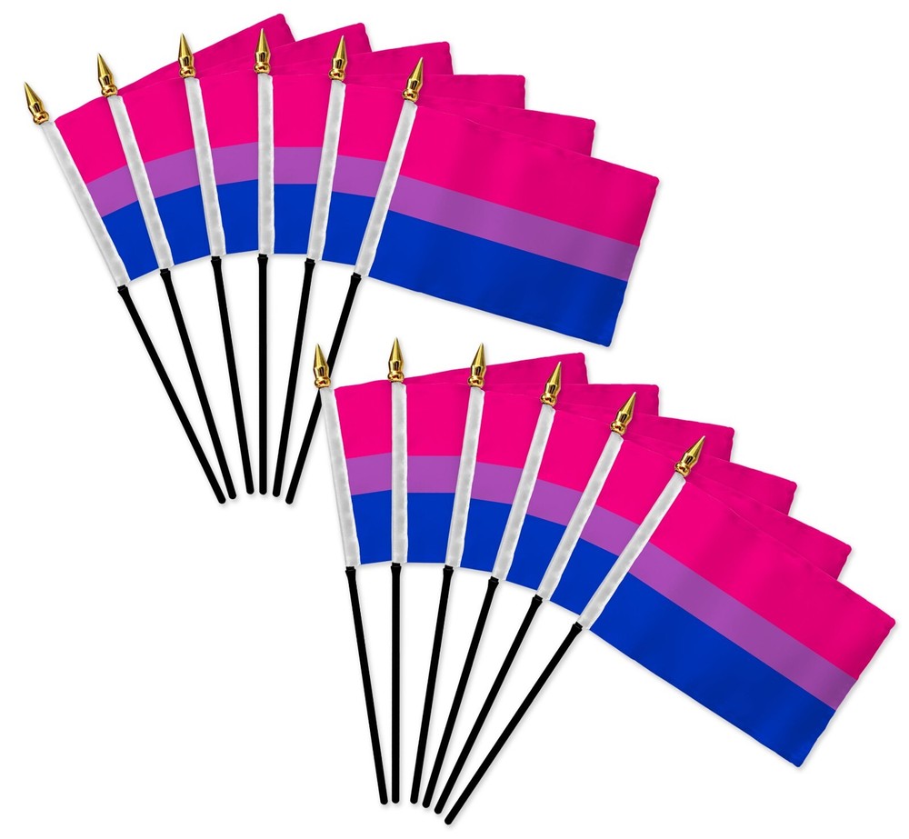 Bisexual 4x6in LGBTQ Rainbow Pride Stick Flag - 1 Dozen Pack
