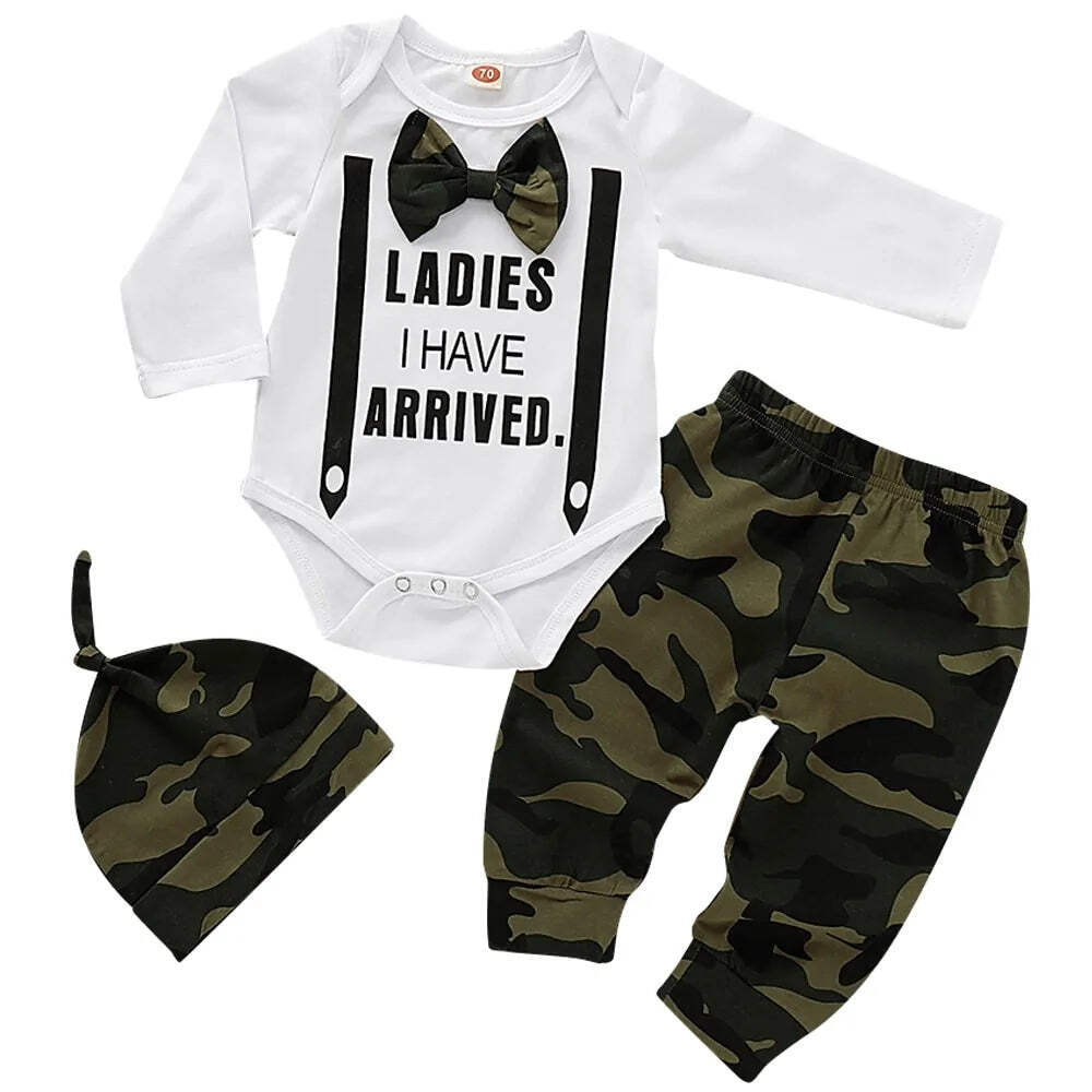 Newborn Baby Three-Piece Camouflage Clothing Set