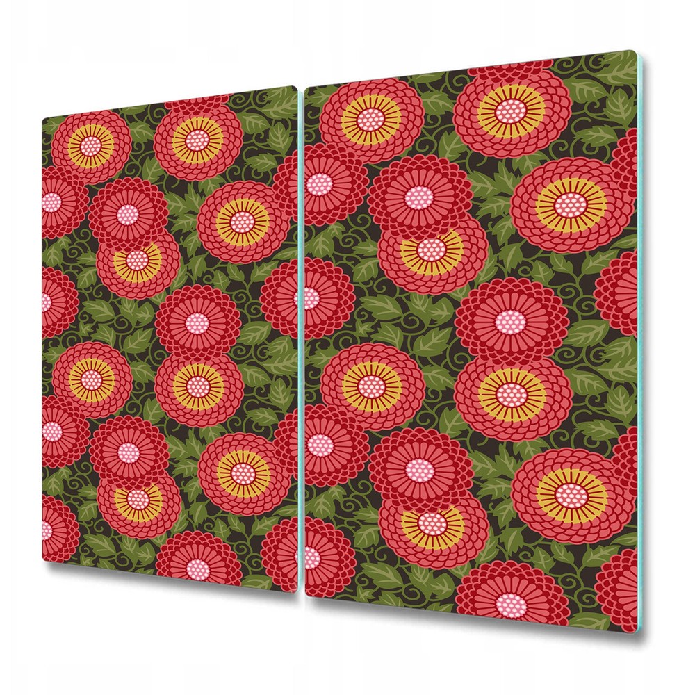 Glass Worktop Kitchen Chopping Board flowers red and green photo 2x30x52