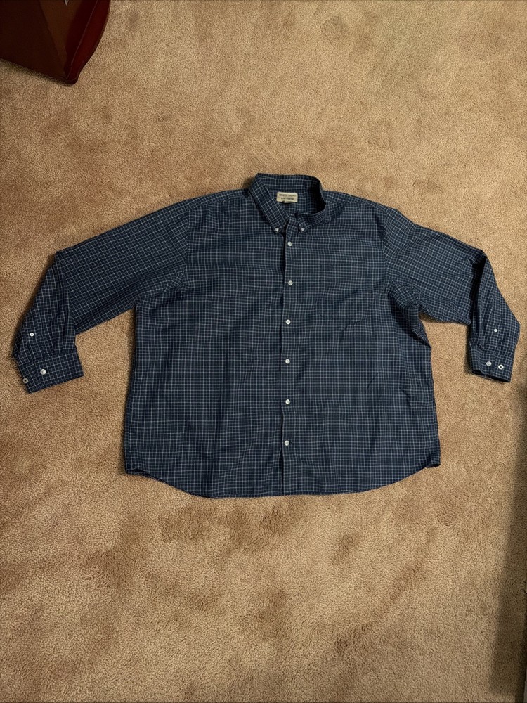 Duluth Trading Company Shirt Wrinkle Fighter Men's 4XL Button Down Blue Plaid