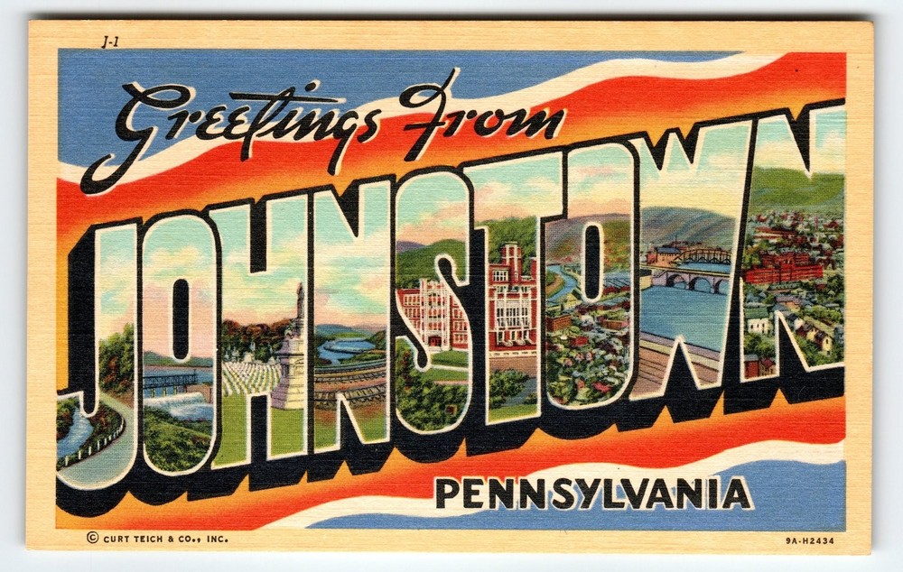 Vintage Letter Greetings from Johnstown Pennsylvania Linen Postcard Curt Teich