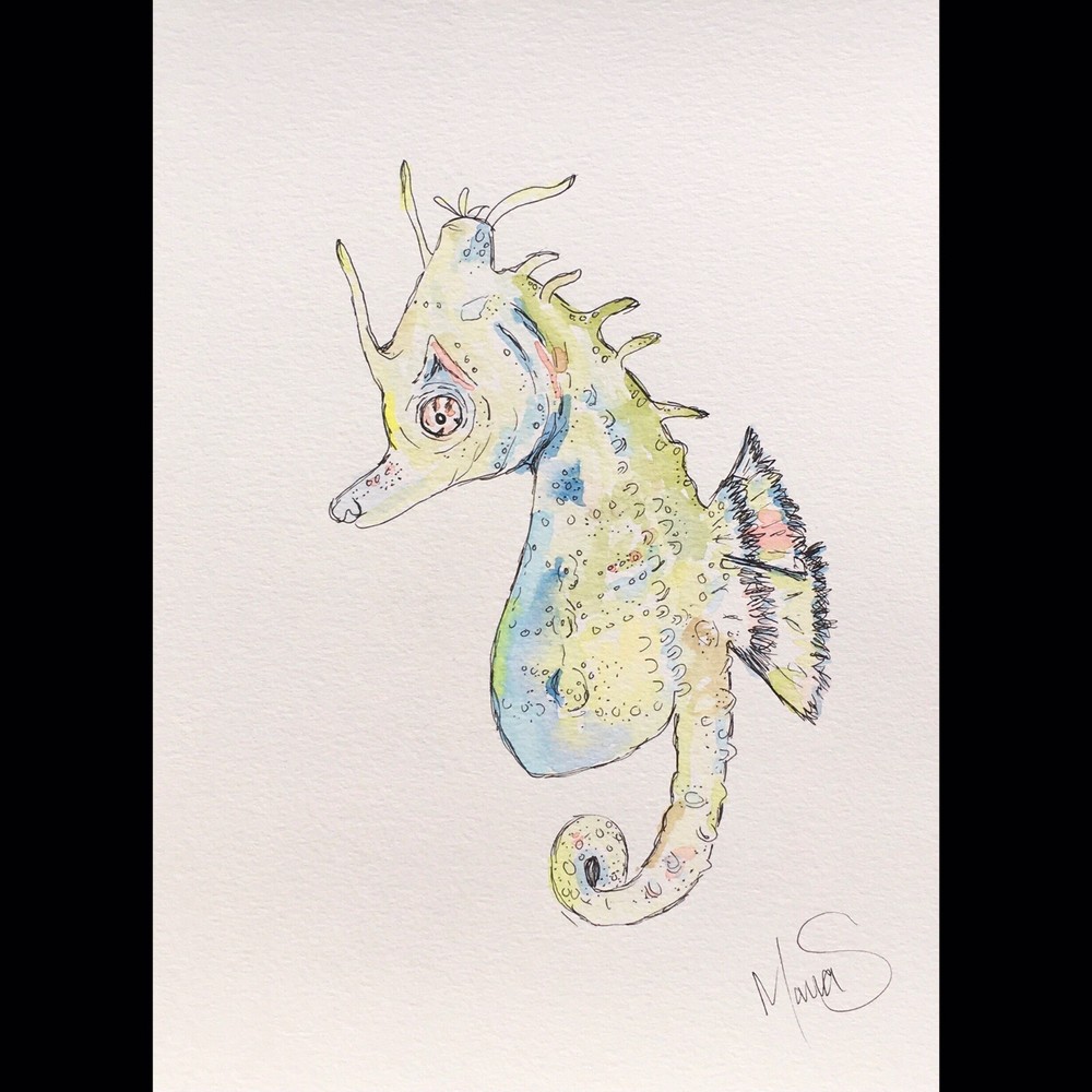 Maria Scalf Seahorse Sea Ocean ORIGINAL PAINTING Watercolor 9x12 Expressionism