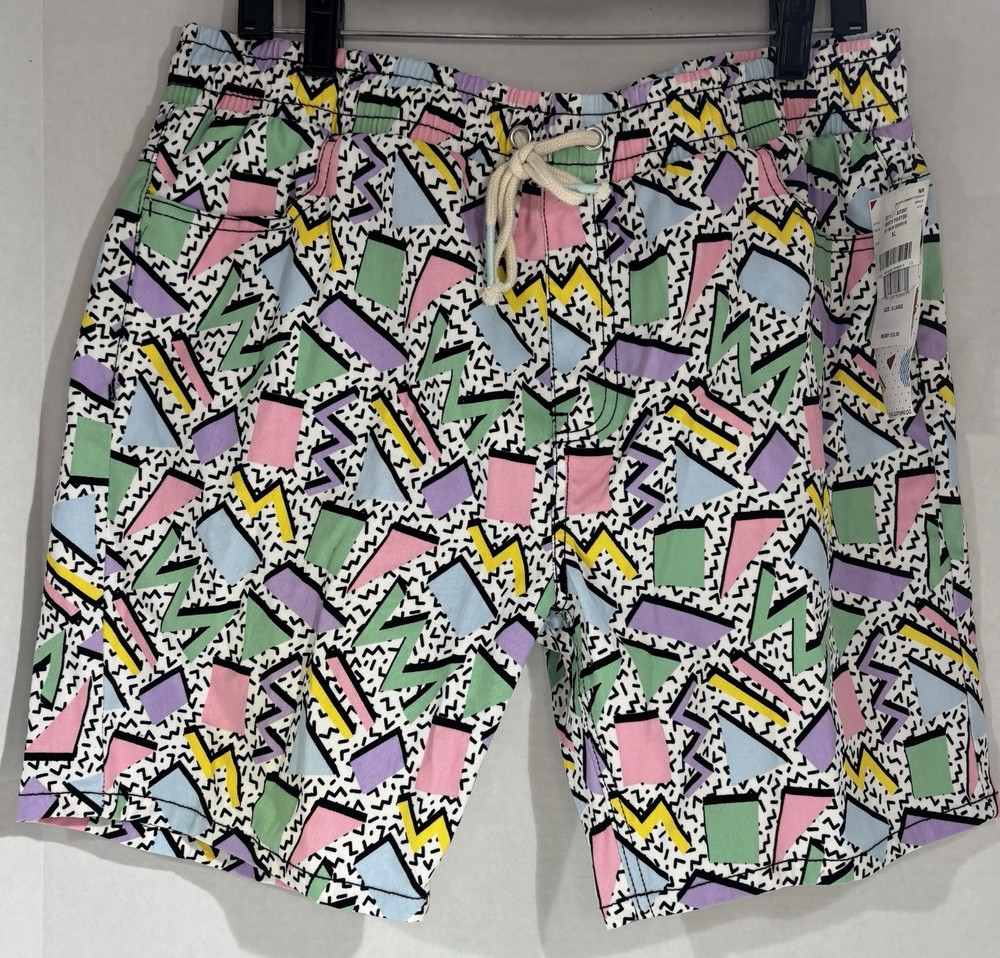 New Y2K “Oh Snap”  Men’s XLarge Stretch Shorts Geometric Design By Drill Co. 90s