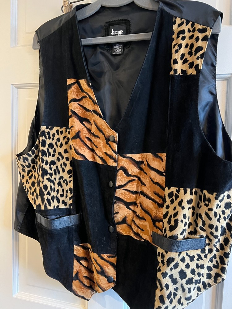 Jacque & Koko Vest Womens 22 / 24 Leather Patchwork Suede Animal Print Boho