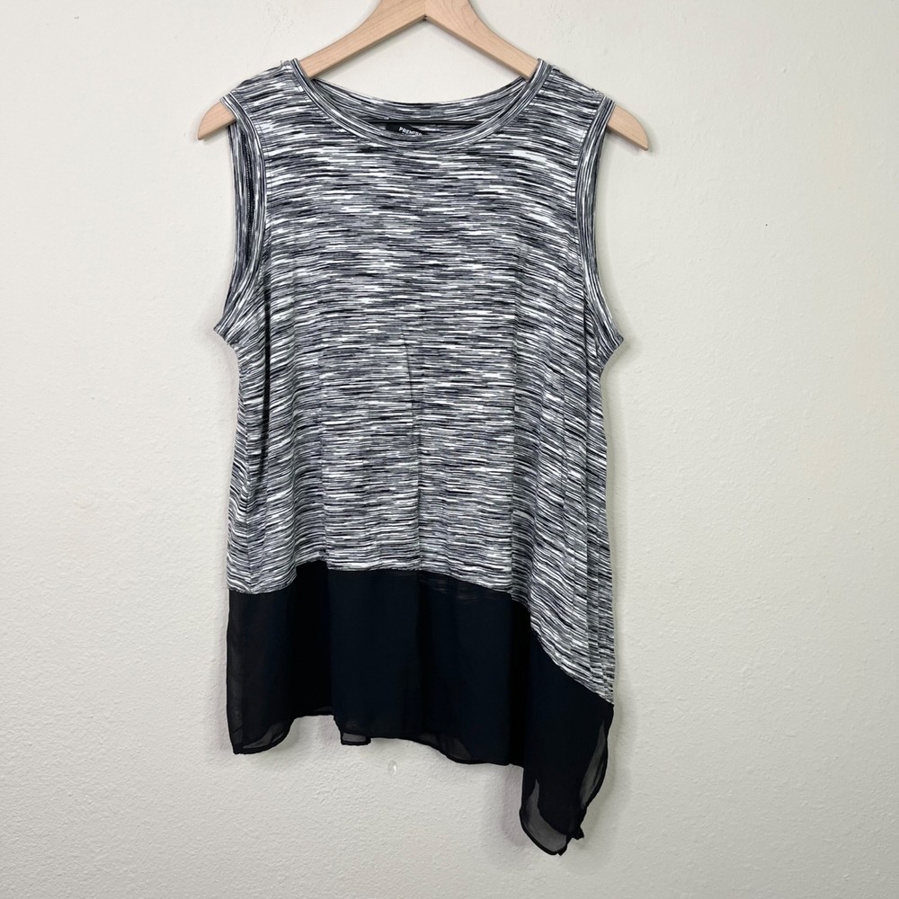 Premise Studio Black White Sleeveless Blouse Tank Asymmetrical Hem Size 2X