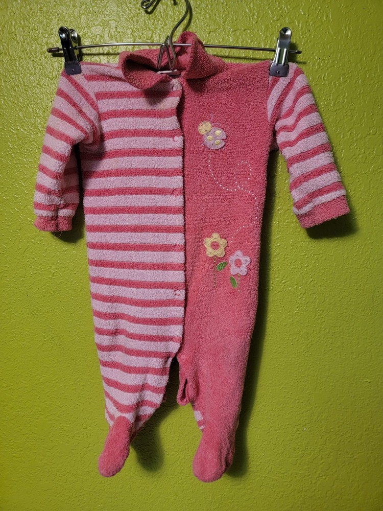 Carter's Little Ladybug Pink Baby Girl Layette Romper Terry Stripe Flower