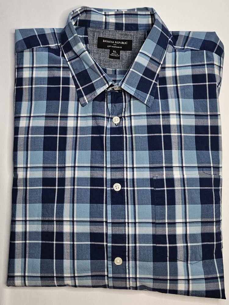 Mens Banana Republic Soft Wash Slim Fit Plaid Long Sleeve Button Up Shirt XL