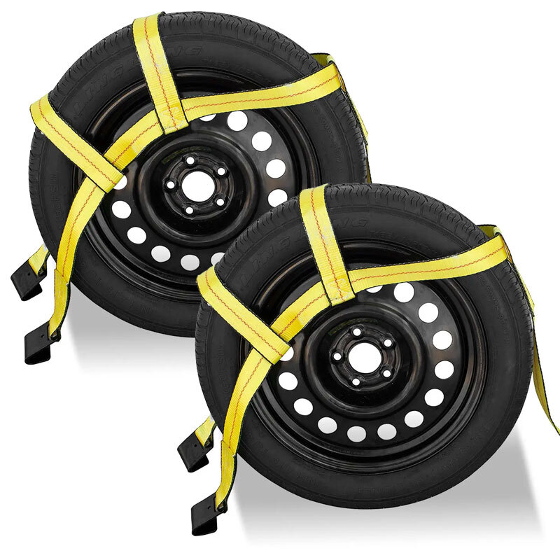 2 Heavy-Duty Adjustable Car Tire Basket Straps with Flat Hooks for Tow Dolly H22 NJ