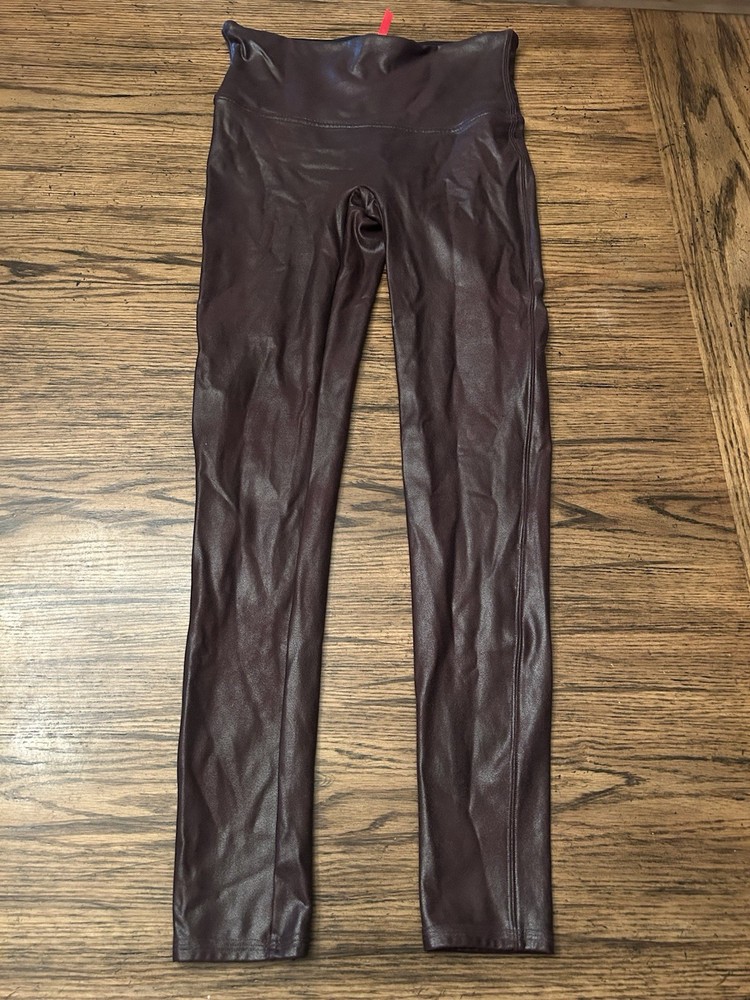 Spanx Faux Leather Leggings in Wine Burgundy Size Large