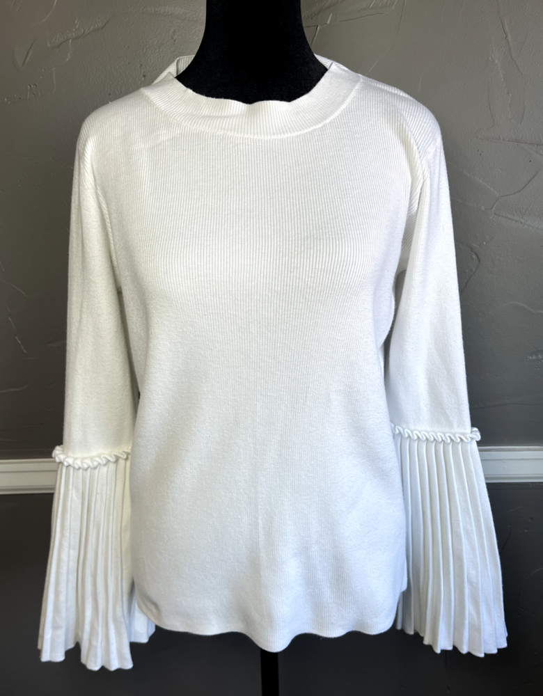 Banana Republic Womens Medium White Bell Sleeve Pleated Sweater