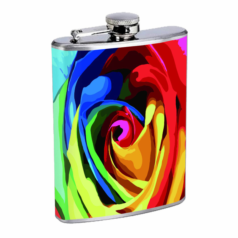 Abstract Rainbow Rose Stainless Steel 8oz Whiskey Flask for Hip Trendsetters-image