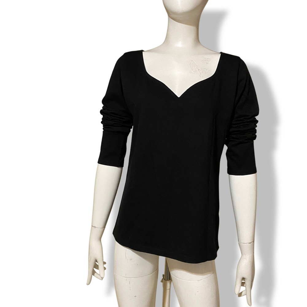 Agnes b Paris Black Heart Neckline Top Long Sleeve Cotton Made in Japan Size 3