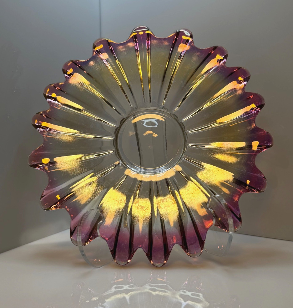 Vintage Federal Glass Celestial Marigold Purple Iridescent 11.5