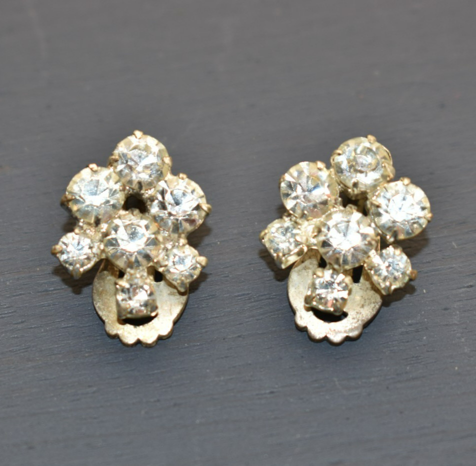 Vintage Crystal Rhinestone Made in Austria Clip On Earrings Costume Jewelry