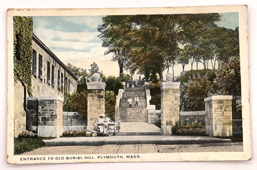 Plymouth Massachusetts 1920s Postcard Entrance To Old Burial Hill