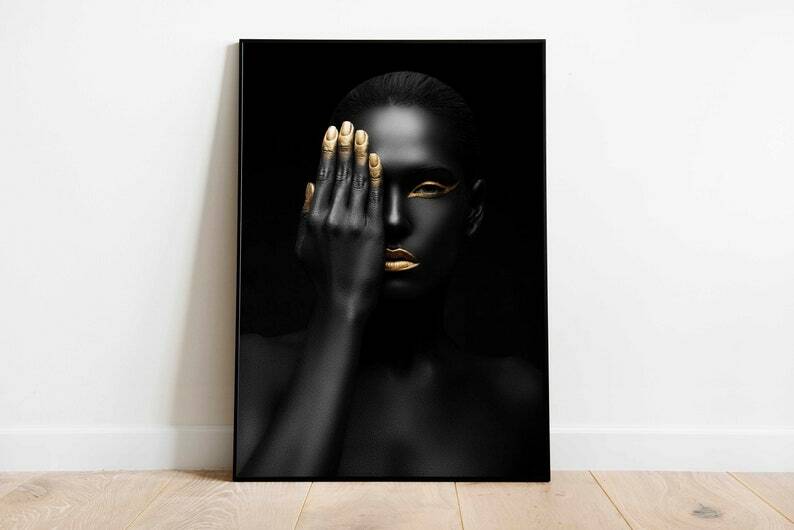 Black Woman Wall Art, Black & Gold Poster/Print, Black African, Home Décor
