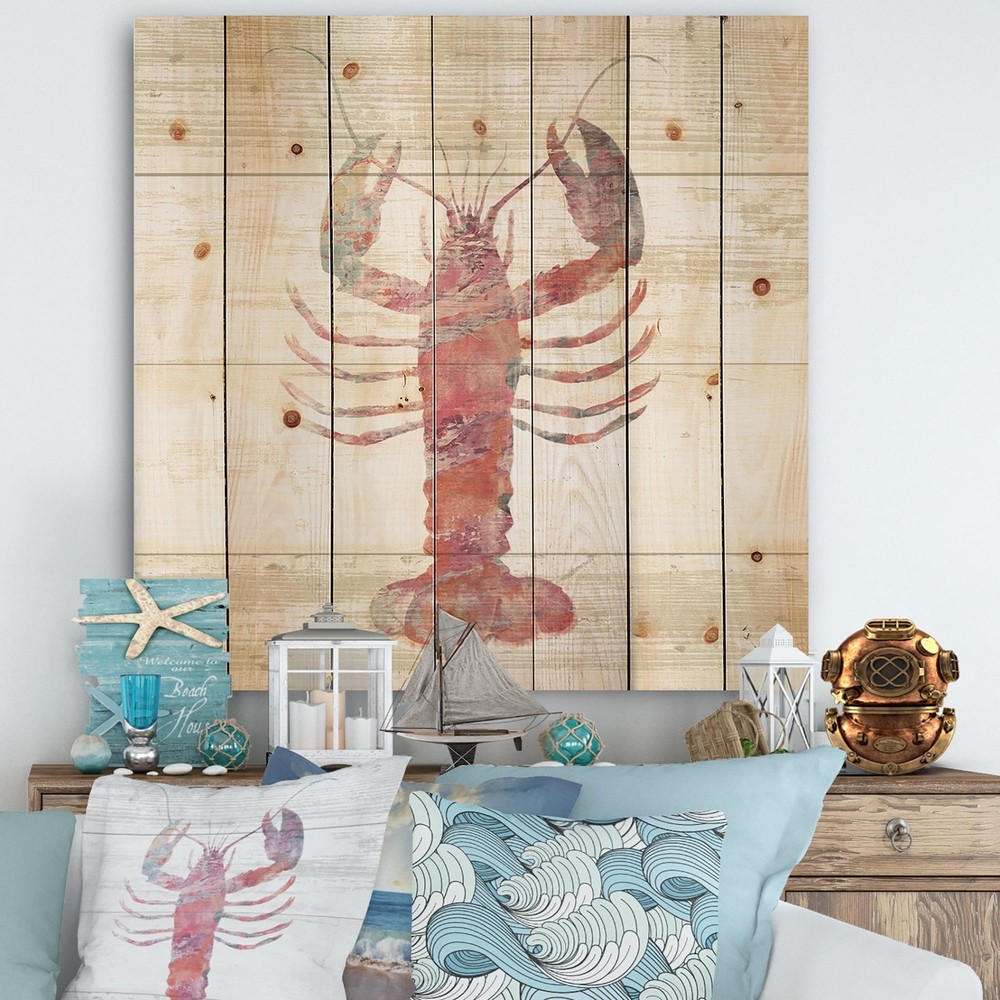 Designart 'Pink lobster Ocean Life' Nautical & Coastal Print  Small