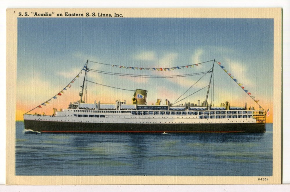 Vintage SS ACADIA Eastern Steamship Lines 1930-1945 NY to Nova Scotia Postcard  -image