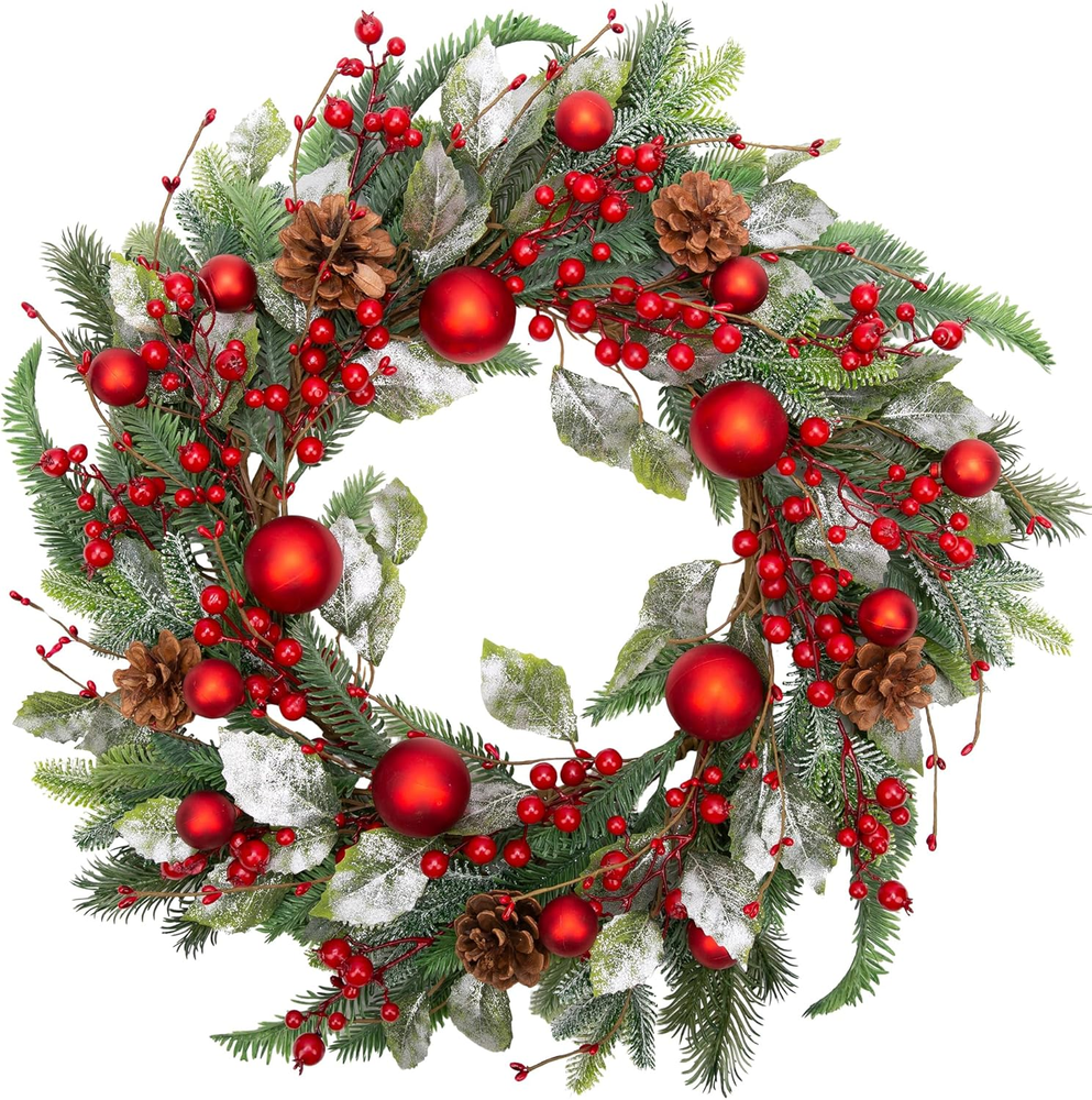 20 Inch Christmas Wreath for Front Door Artificial Winter Wreath for Christmas D