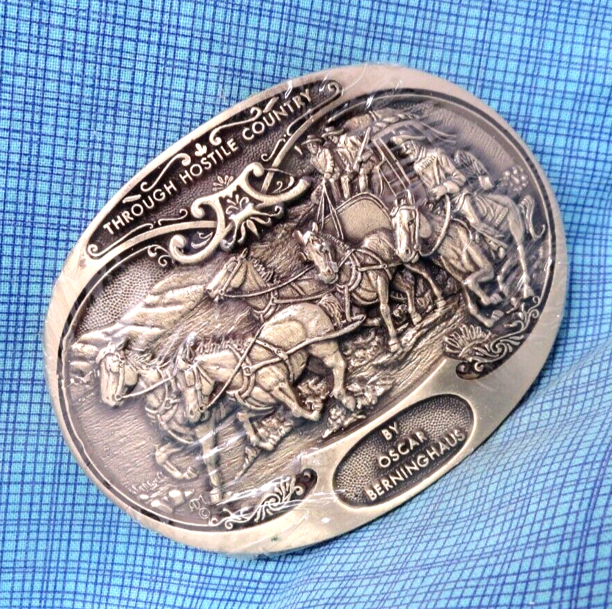 American Frontier Through Hostile Country Belt Buckle Berninghaus Vtg ADM.QRT916