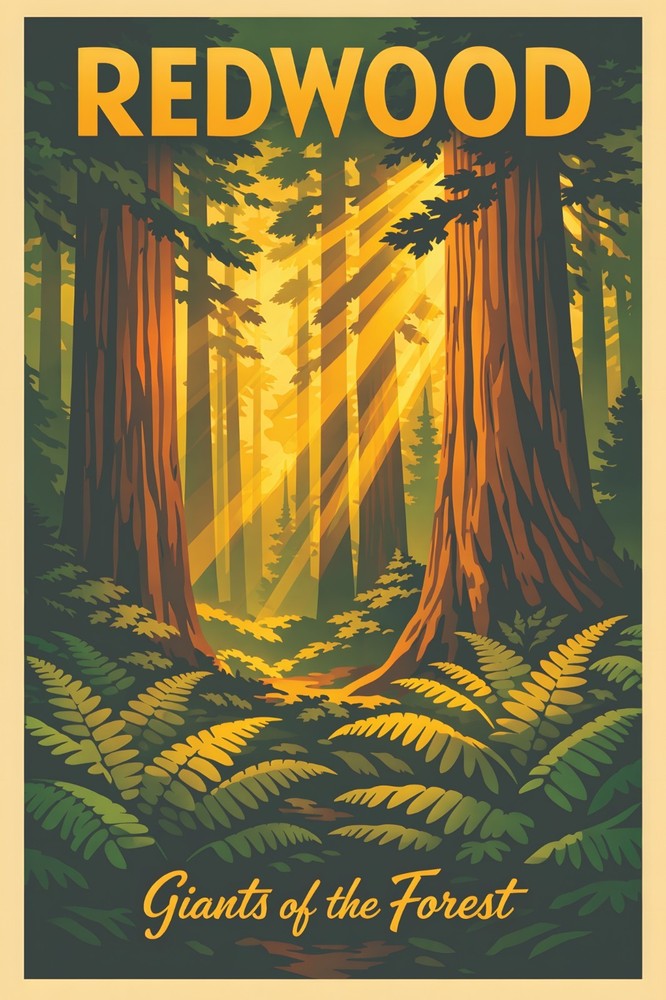 Redwood National Park California USA Retro Travel Poster Print Wall Art