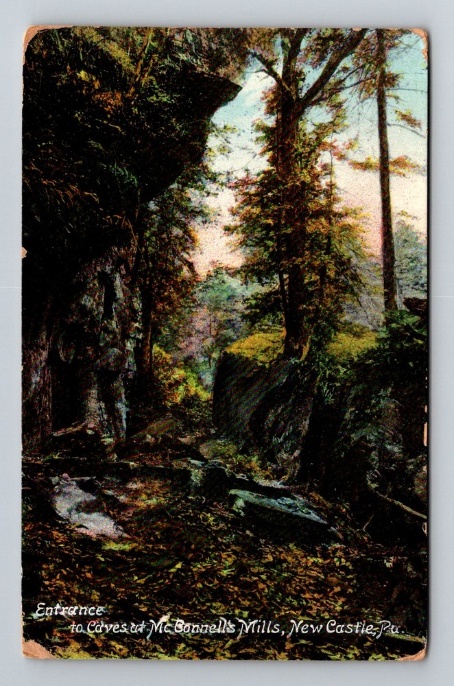 New Castle PA-Pennsylvania McConnells Mills Cave Entrance Vintage c1909 Postcard