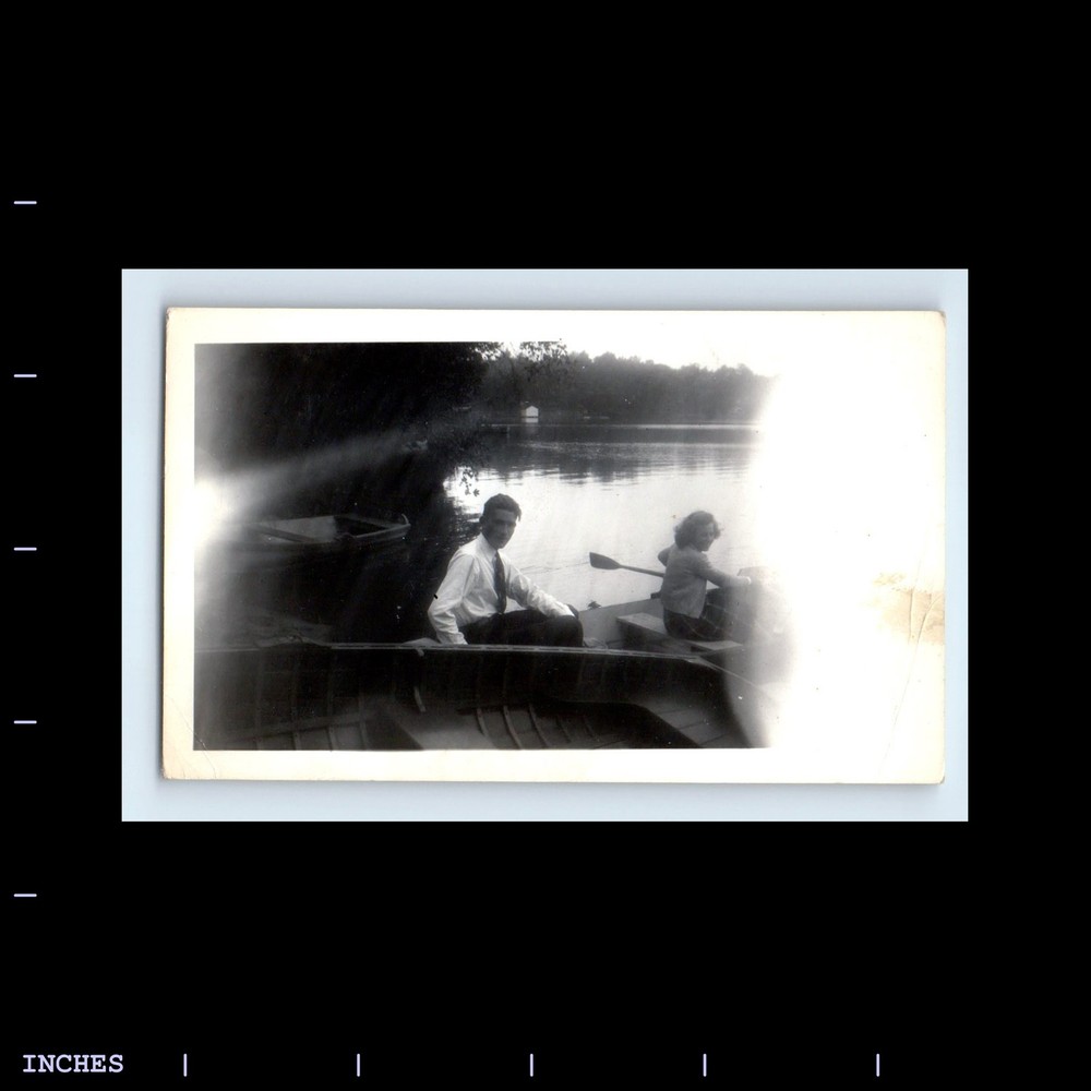 Old Vintage Photo MAN WOMAN IN ROWBOAT ABSTRACT DREAMY GHOST LIGHT