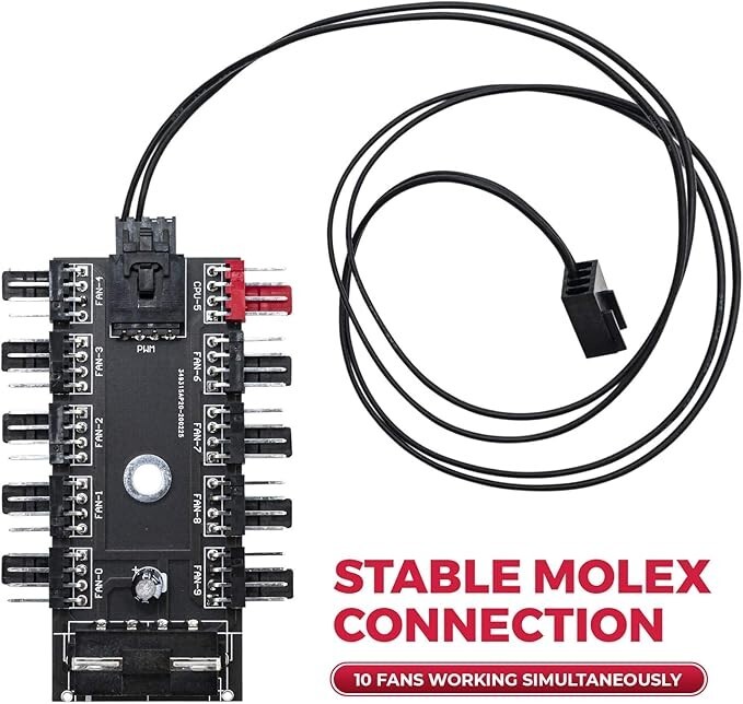 PC Chassis Fan Hub CPU Cooling 10 Port 12V 4 Pin PWM Molex
