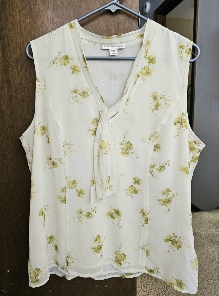 Coldwater Creek Women's Large, Spring, Summer Floral V Neck Sleeveless Blouse