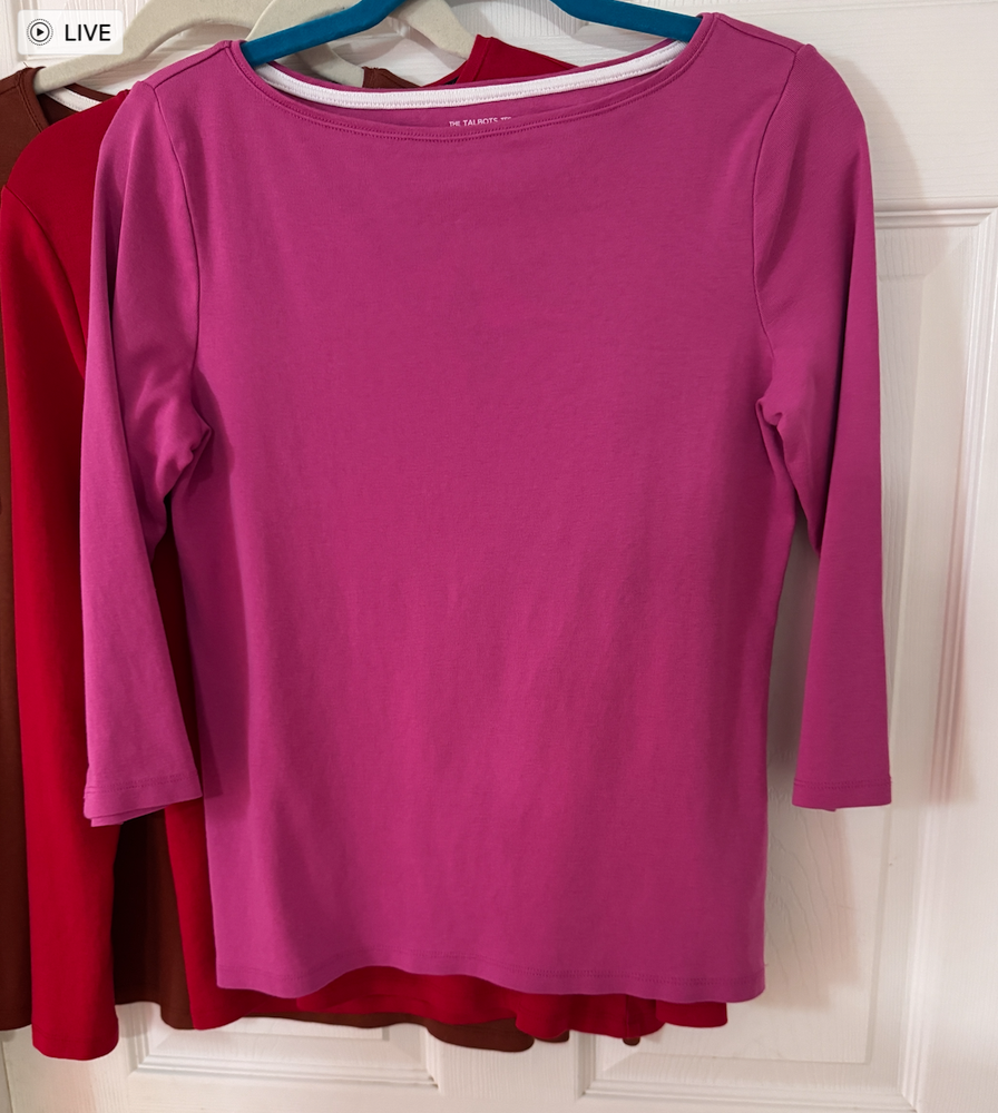 SIZE MEDIUM PINK TALBOTS CLASSIC SOLID BATEAU NECK TEE PIMA COTTON NEVER WORN