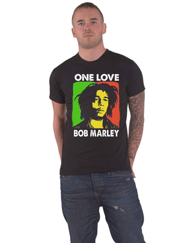 Official Bob Marley One Love Portrait Logo Mens Black T-Shirt Size XL