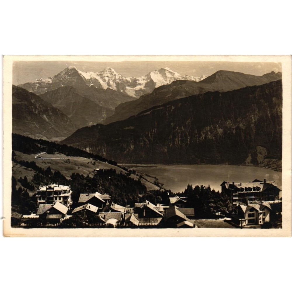 Vintage 1924 Beatenberg Switzerland RPPC Postcard Thunersee Jungfrau Eiger View