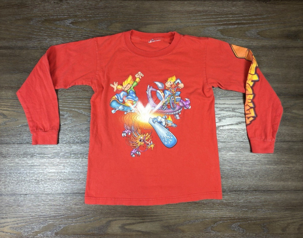 Vintage Flamehead Boys T-Shirt Y2K Graphic Long Sleeve Jnco Skater Size Large