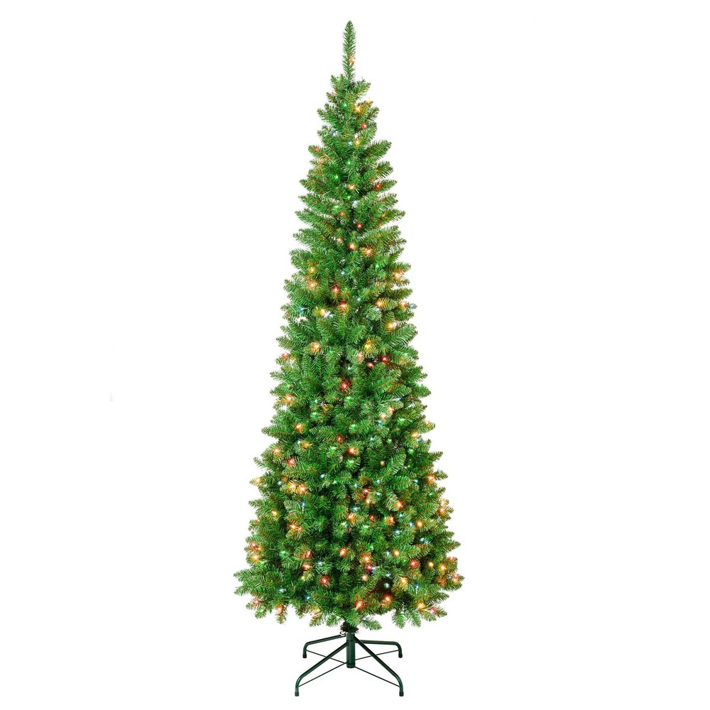 7.5 ft. Pre-Lit Rowan Pencil Slim Tree with Multicolor Lights, Plug-In