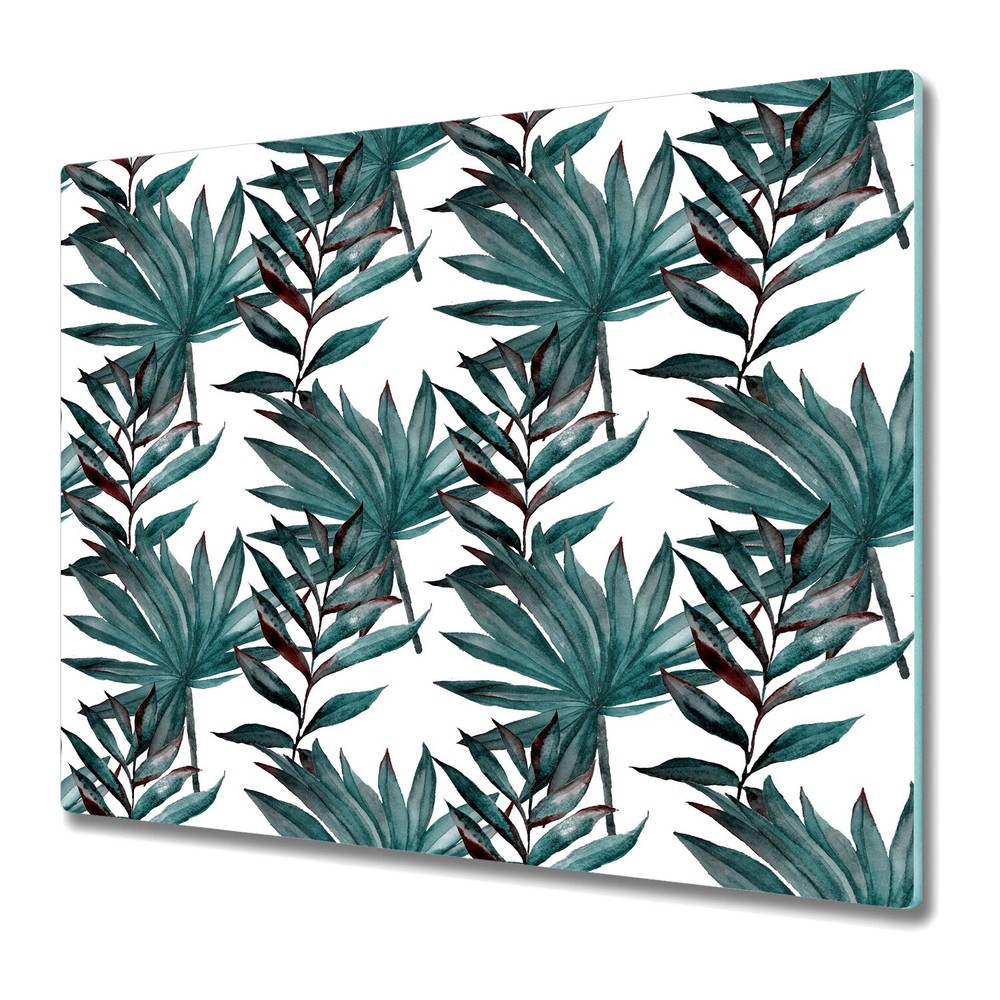 Glass Chopping Cutting Board Dark Monstera Tropical illustration Vintage 60x52