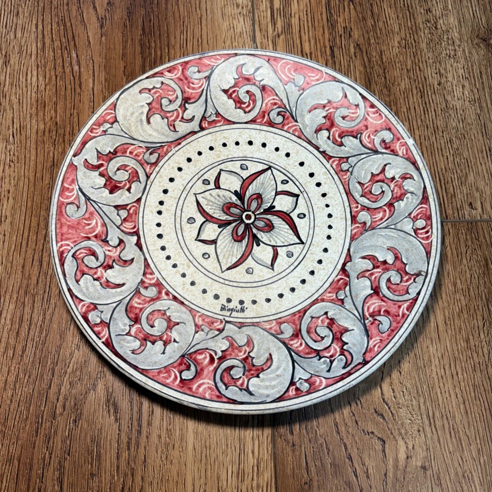 Biagiotti Italian Majolica Hand Painted Decorative Plate Red Acanthus 10